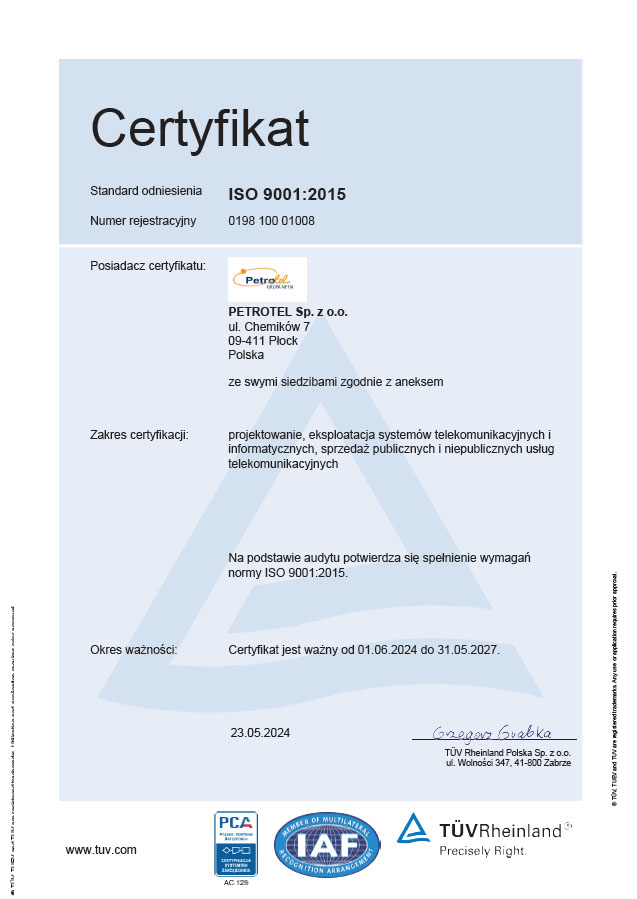 Certyfikat ISO 9001:2015
