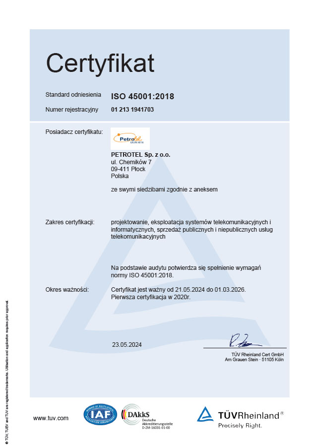 Certyfikat ISO 45001:2018